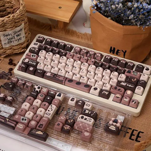 Alt view image 6 of 7 - Mechanical Keyboard Keycaps 131Keys Keycaps Coffee Brown Theme Heat Sublimated Set