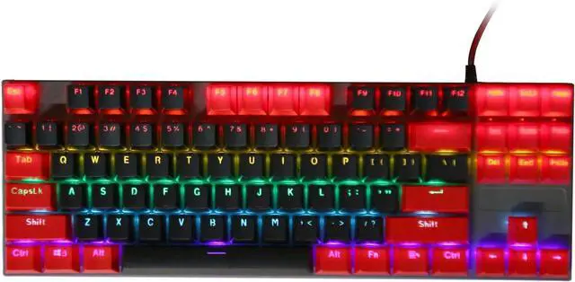 Alt view image 6 of 7 - Mechanical Keyboard 87 Keys with Blue Switch, RGB Backlit, Ergonomic Design, Wired Connection for Laptop Desktop PC, Quick Response, Feature (Wired Black Red)