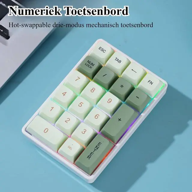 Alt view image 2 of 7 - Pidynx Numeric Keyboard 21-Key Keypad Tri-Mode Bluetooth Wireless Mechanical Laptop External Accounting Numeric Area