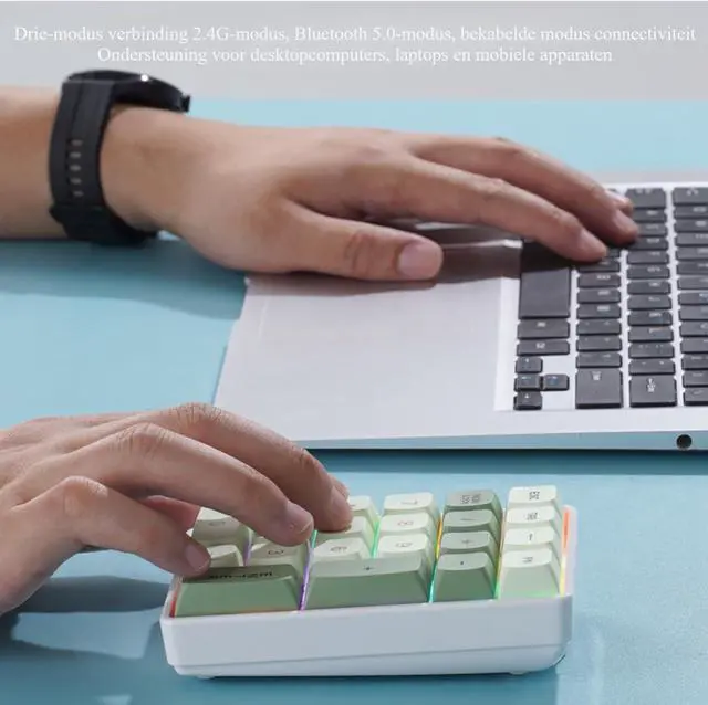 Alt view image 5 of 7 - Pidynx Numeric Keyboard 21-Key Keypad Tri-Mode Bluetooth Wireless Mechanical Laptop External Accounting Numeric Area