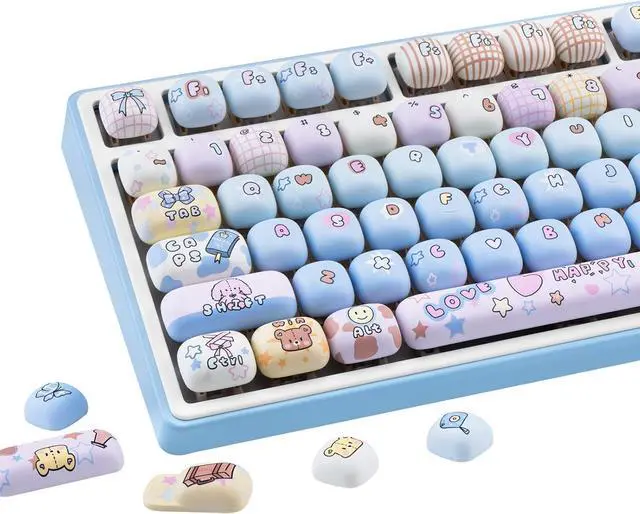 Main image of COOMICKEY PBT Keycaps 136 Keys Cute Keycaps Dye-Sublimation Kawaii Blue Pink Key Caps MOG Profile Custom Key Caps Set for Cherry Gateron MX Swithes Mechanical Keyboards