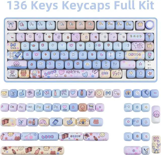 Alt view image 2 of 7 - COOMICKEY PBT Keycaps 136 Keys Cute Keycaps Dye-Sublimation Kawaii Blue Pink Key Caps MOG Profile Custom Key Caps Set for Cherry Gateron MX Swithes Mechanical Keyboards