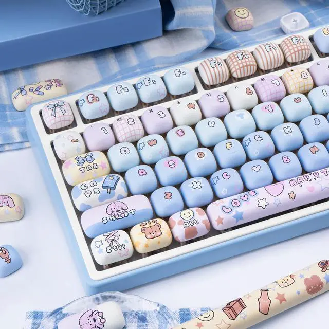 Alt view image 3 of 7 - COOMICKEY PBT Keycaps 136 Keys Cute Keycaps Dye-Sublimation Kawaii Blue Pink Key Caps MOG Profile Custom Key Caps Set for Cherry Gateron MX Swithes Mechanical Keyboards