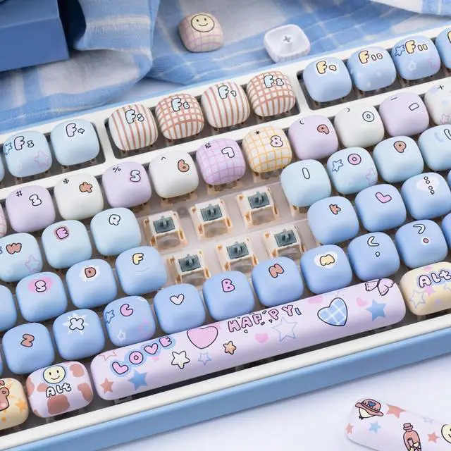 Alt view image 4 of 7 - COOMICKEY PBT Keycaps 136 Keys Cute Keycaps Dye-Sublimation Kawaii Blue Pink Key Caps MOG Profile Custom Key Caps Set for Cherry Gateron MX Swithes Mechanical Keyboards