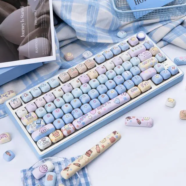 Alt view image 5 of 7 - COOMICKEY PBT Keycaps 136 Keys Cute Keycaps Dye-Sublimation Kawaii Blue Pink Key Caps MOG Profile Custom Key Caps Set for Cherry Gateron MX Swithes Mechanical Keyboards