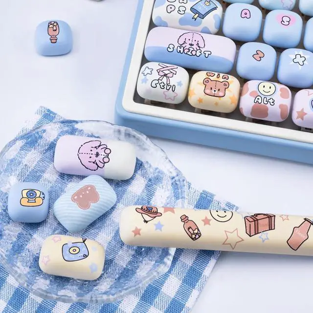 Alt view image 6 of 7 - COOMICKEY PBT Keycaps 136 Keys Cute Keycaps Dye-Sublimation Kawaii Blue Pink Key Caps MOG Profile Custom Key Caps Set for Cherry Gateron MX Swithes Mechanical Keyboards