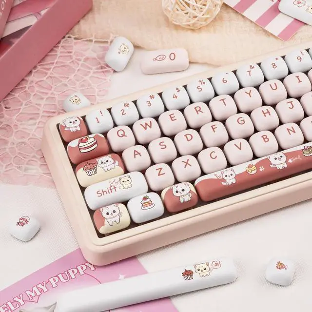Alt view image 3 of 7 - COOMICKEY PBT Keycaps, MOG Profile Cute Cat Key Caps 60 75 100 Percent, 140 Keys Brown White Kawaii Keycaps Set, Custom Keyboard Key Caps for Cherry Gateron MX Switches Keyboard