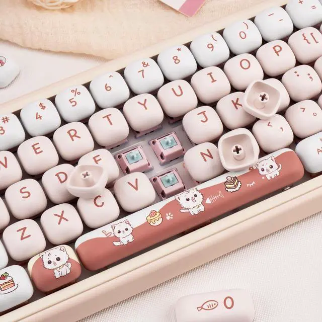 Alt view image 4 of 7 - COOMICKEY PBT Keycaps, MOG Profile Cute Cat Key Caps 60 75 100 Percent, 140 Keys Brown White Kawaii Keycaps Set, Custom Keyboard Key Caps for Cherry Gateron MX Switches Keyboard