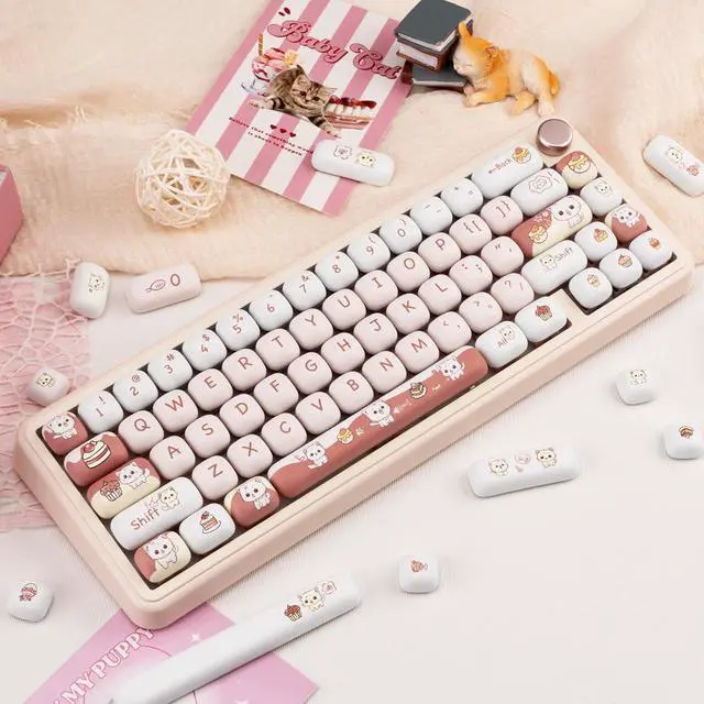 Alt view image 5 of 7 - COOMICKEY PBT Keycaps, MOG Profile Cute Cat Key Caps 60 75 100 Percent, 140 Keys Brown White Kawaii Keycaps Set, Custom Keyboard Key Caps for Cherry Gateron MX Switches Keyboard