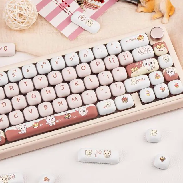 Alt view image 7 of 7 - COOMICKEY PBT Keycaps, MOG Profile Cute Cat Key Caps 60 75 100 Percent, 140 Keys Brown White Kawaii Keycaps Set, Custom Keyboard Key Caps for Cherry Gateron MX Switches Keyboard
