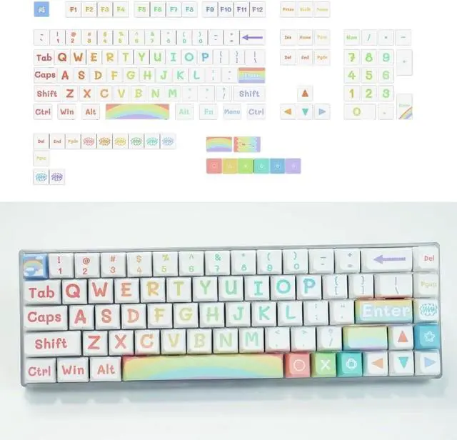 Alt view image 2 of 7 - 125Key Rainbow Themed Keycap MDAs Height PBTs Dye Sublimation Keycap Set for Customs Mechanical Keyboards