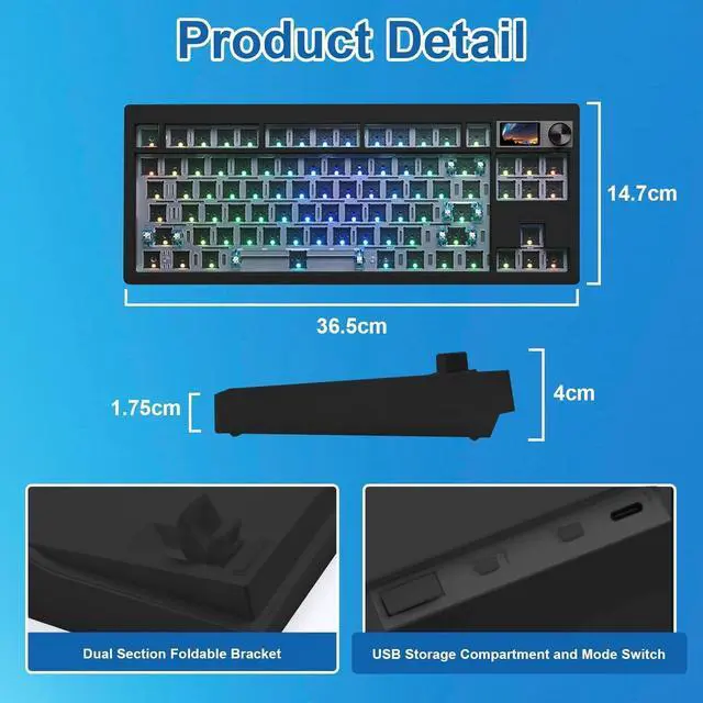Alt view image 6 of 7 - ZUOYA GMK87 TKL Mechanical Keyboard Kit,75% BT5.0/2.4Ghz/Wired Wireless Gaming DIY Kit VIA Programmable RGB Hot-Swap 87Keys Gasket Mount Compact Keyboard Custom Barebones with TFT Screen&Knob (Brown)