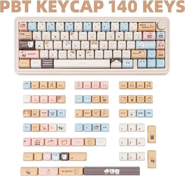 Alt view image 2 of 7 - COOMICKEY 140 Keys PBT Keycaps Set, Mao Profile Key Caps, Dye-sub Cute Cat Keycaps for Mechanical Gaming Keyboard, Compatible with Cherry Gateron Kailh MX Structure (Custom Cat-Shaped)