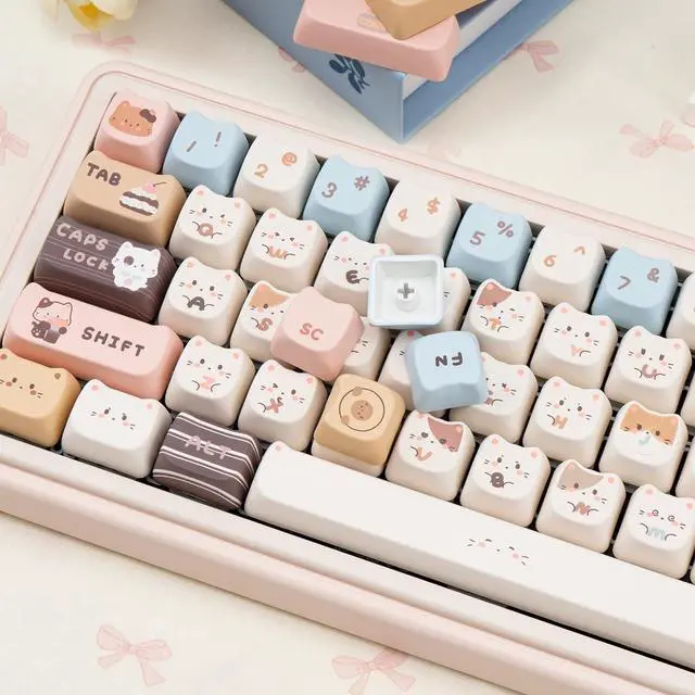 Alt view image 3 of 7 - COOMICKEY 140 Keys PBT Keycaps Set, Mao Profile Key Caps, Dye-sub Cute Cat Keycaps for Mechanical Gaming Keyboard, Compatible with Cherry Gateron Kailh MX Structure (Custom Cat-Shaped)