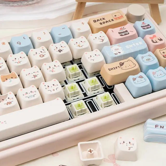 Alt view image 4 of 7 - COOMICKEY 140 Keys PBT Keycaps Set, Mao Profile Key Caps, Dye-sub Cute Cat Keycaps for Mechanical Gaming Keyboard, Compatible with Cherry Gateron Kailh MX Structure (Custom Cat-Shaped)