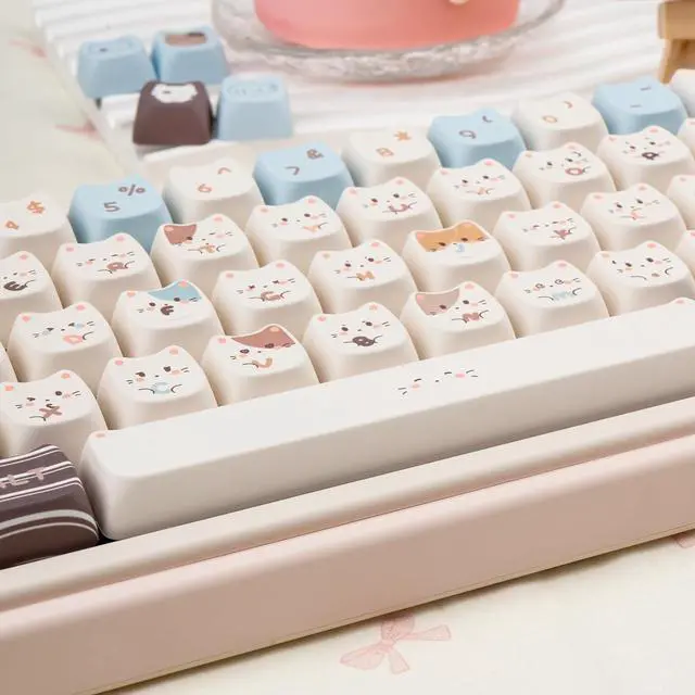 Alt view image 7 of 7 - COOMICKEY 140 Keys PBT Keycaps Set, Mao Profile Key Caps, Dye-sub Cute Cat Keycaps for Mechanical Gaming Keyboard, Compatible with Cherry Gateron Kailh MX Structure (Custom Cat-Shaped)