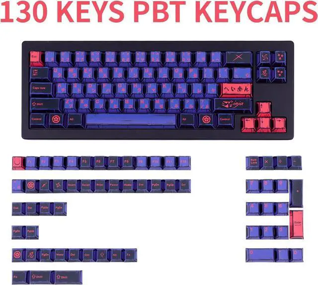 Alt view image 2 of 7 - GEKUCAP Ninja Japanese PBT Custom Keycaps, 130 Keys Black Purple Manga Key Caps, Cherry Profile Dye Sublimation Keyboard Keycap Set for Cherry MX Gateron Kailh Switches Mechanical Keyboard