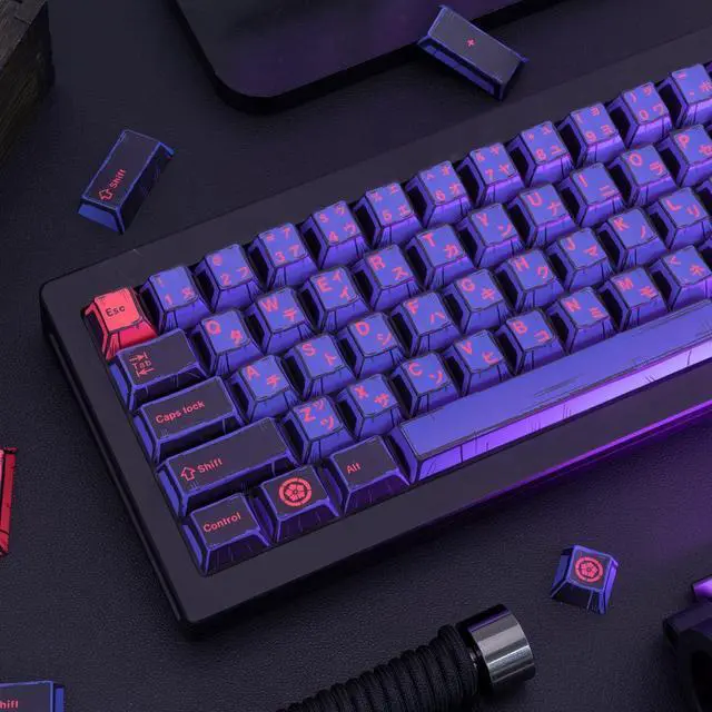 Alt view image 6 of 7 - GEKUCAP Ninja Japanese PBT Custom Keycaps, 130 Keys Black Purple Manga Key Caps, Cherry Profile Dye Sublimation Keyboard Keycap Set for Cherry MX Gateron Kailh Switches Mechanical Keyboard
