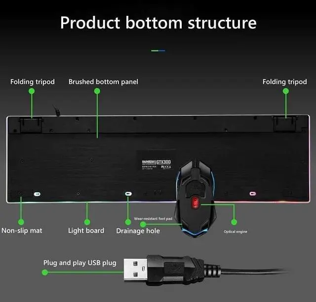 Main image of Key Board Wired USB Color LED Backlit Gaming Keyboard with Mouse