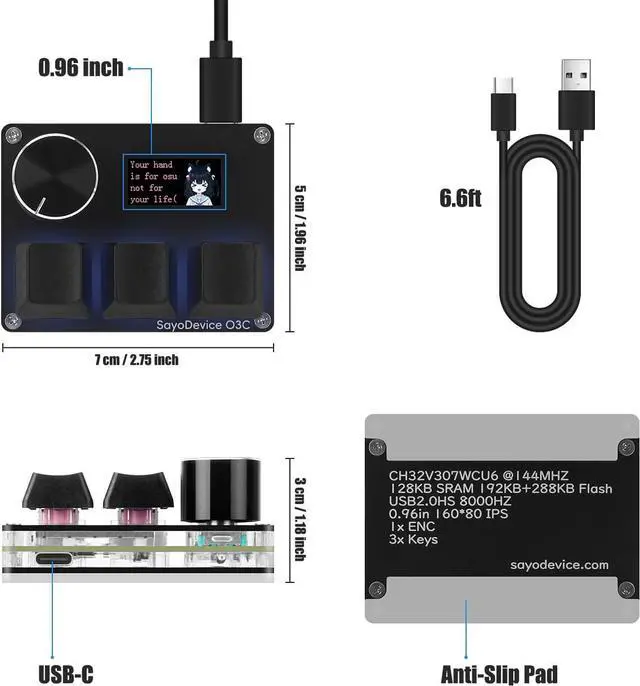 Alt view image 7 of 7 - MiYee O3C Custom Gaming Keyboard Rapid Trigger Keyboard Magnetic Switches with Knob and Screen, Plug-and-Play, Copy Paste, Black