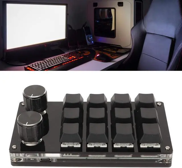 Alt view image 5 of 7 - One Handed Programmable Mechanical Keyboard, Blue Switch DIY Programmable Mini 12 Key Gaming Keypad with 2 Knob, Wired Connection Plug and Play Universal Mechanical Keyboard (Milk White)