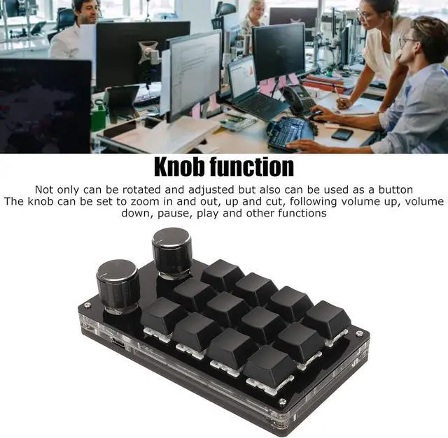 Alt view image 2 of 7 - One Handed Programmable Mechanical Keyboard, Blue Switch DIY Programmable Mini 12 Key Gaming Keypad with 2 Knob, Wired Connection Plug and Play Universal Mechanical Keyboard (Milk White)