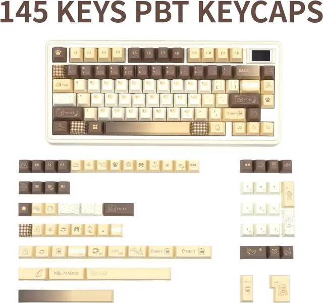 Alt view image 2 of 7 - TIMSEKER 145 Keys PBT Keycaps with Dye-Sublimation, Cherry Profile, Retro Brown & Cream Color Theme, Compatible with MX Switches Mechanical Keyboard