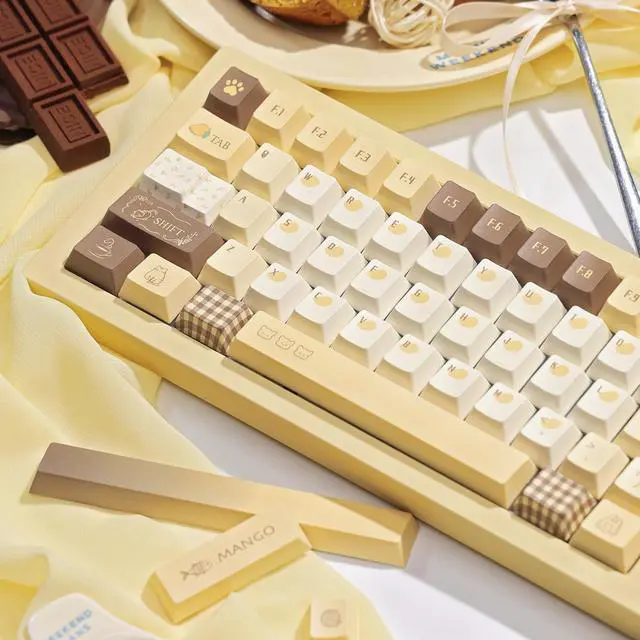Alt view image 3 of 7 - TIMSEKER 145 Keys PBT Keycaps with Dye-Sublimation, Cherry Profile, Retro Brown & Cream Color Theme, Compatible with MX Switches Mechanical Keyboard