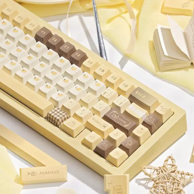 Alt view image 4 of 7 - TIMSEKER 145 Keys PBT Keycaps with Dye-Sublimation, Cherry Profile, Retro Brown & Cream Color Theme, Compatible with MX Switches Mechanical Keyboard