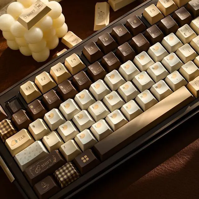 Alt view image 5 of 7 - TIMSEKER 145 Keys PBT Keycaps with Dye-Sublimation, Cherry Profile, Retro Brown & Cream Color Theme, Compatible with MX Switches Mechanical Keyboard