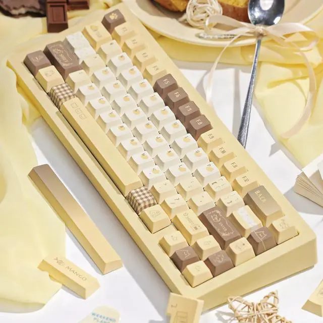 Alt view image 6 of 7 - TIMSEKER 145 Keys PBT Keycaps with Dye-Sublimation, Cherry Profile, Retro Brown & Cream Color Theme, Compatible with MX Switches Mechanical Keyboard