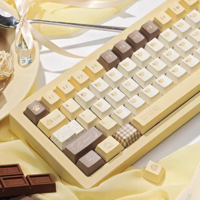 Alt view image 7 of 7 - TIMSEKER 145 Keys PBT Keycaps with Dye-Sublimation, Cherry Profile, Retro Brown & Cream Color Theme, Compatible with MX Switches Mechanical Keyboard