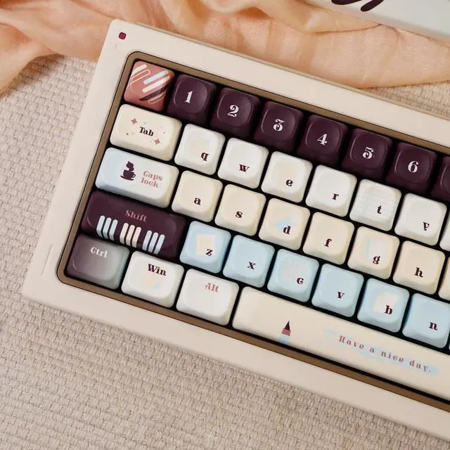 Alt view image 3 of 7 - TIMSEKER 145-Key MOA Profile PBT Dye-Sublimation Keycaps - Vintage Blue, Brown & Cream Colorway Custom Keycaps for ANSI/ISO Layout Mechanical Keyboards