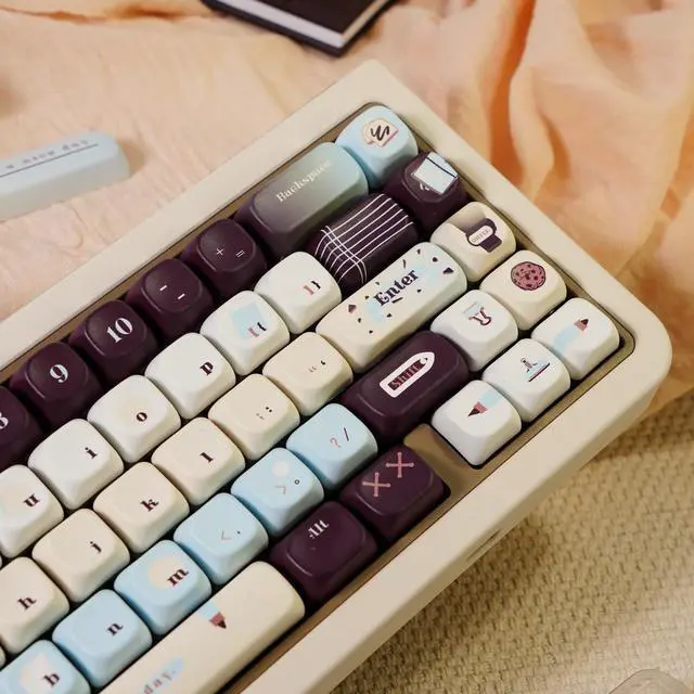 Alt view image 4 of 7 - TIMSEKER 145-Key MOA Profile PBT Dye-Sublimation Keycaps - Vintage Blue, Brown & Cream Colorway Custom Keycaps for ANSI/ISO Layout Mechanical Keyboards