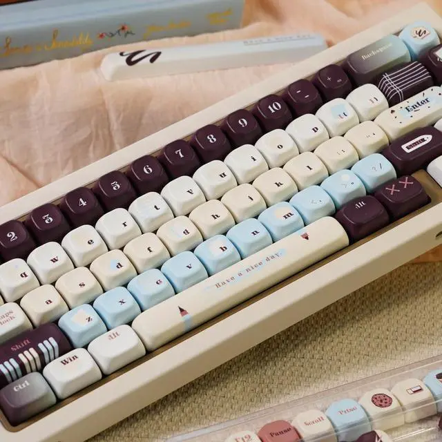 Alt view image 5 of 7 - TIMSEKER 145-Key MOA Profile PBT Dye-Sublimation Keycaps - Vintage Blue, Brown & Cream Colorway Custom Keycaps for ANSI/ISO Layout Mechanical Keyboards