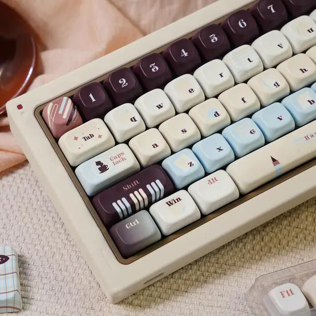 Alt view image 6 of 7 - TIMSEKER 145-Key MOA Profile PBT Dye-Sublimation Keycaps - Vintage Blue, Brown & Cream Colorway Custom Keycaps for ANSI/ISO Layout Mechanical Keyboards