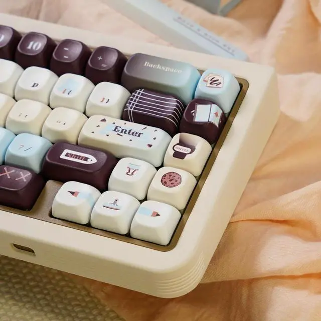 Alt view image 7 of 7 - TIMSEKER 145-Key MOA Profile PBT Dye-Sublimation Keycaps - Vintage Blue, Brown & Cream Colorway Custom Keycaps for ANSI/ISO Layout Mechanical Keyboards