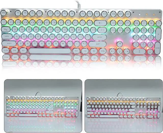 Alt view image 5 of 6 - Mechanical Keyboard, LED Backlit USB Wire Ergonomic Gaming Keyboard with Retro Round Cap Computer Parts