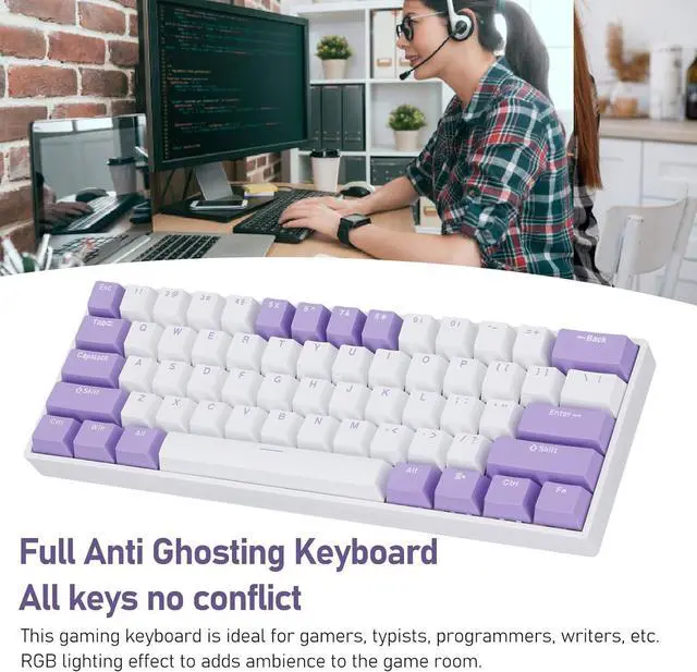 Alt view image 3 of 7 - Mechanical Gaming Keyboard, Cute Small Size RGB Backlight Long Lasting Battery, Quick Response Red Switch 2.4G 3.0 5.0 Type C Wired Hot Swappable, Double Layer Padding