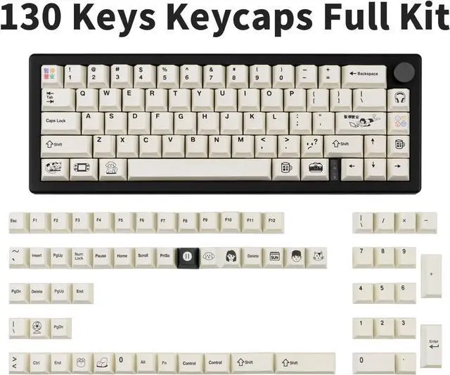Alt view image 2 of 7 - GEKUCAP 130 Keys White Keycaps Minimalist PBT Custom Keycaps Cherry Profile Dye Sublimation Keycap Set for Cherry MX Gateron Kailh Switches Mechanical Keyboard, Leisurely Theme Keycaps