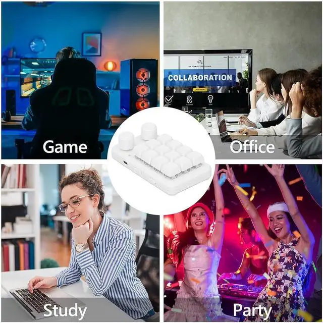 Alt view image 2 of 7 - Lybunair 12 Key Mechanical Keyboard with 2 Knobs, 3 Modes, Programmable Blue Switch Keypad for Gaming, Office, Music - White