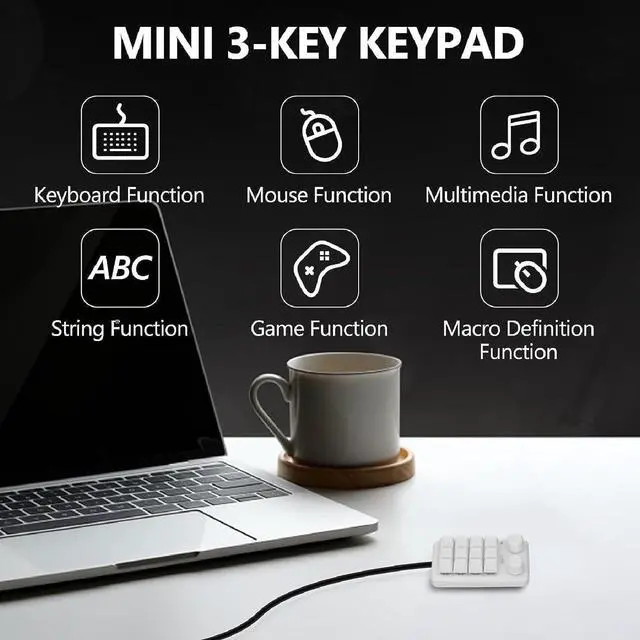 Alt view image 3 of 7 - Lybunair 12 Key Mechanical Keyboard with 2 Knobs, 3 Modes, Programmable Blue Switch Keypad for Gaming, Office, Music - White