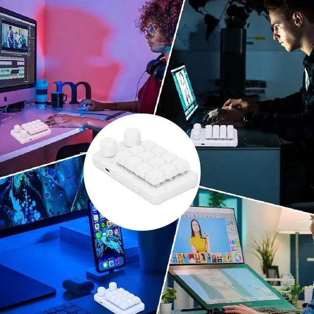 Alt view image 7 of 7 - Lybunair 12 Key Mechanical Keyboard with 2 Knobs, 3 Modes, Programmable Blue Switch Keypad for Gaming, Office, Music - White