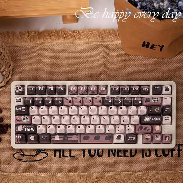 Alt view image 5 of 7 - Mechanical Keyboard Keycaps 131Keys Keycaps Coffee Brown Theme Heat Sublimated Set