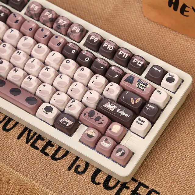 Alt view image 6 of 7 - Mechanical Keyboard Keycaps 131Keys Keycaps Coffee Brown Theme Heat Sublimated Set