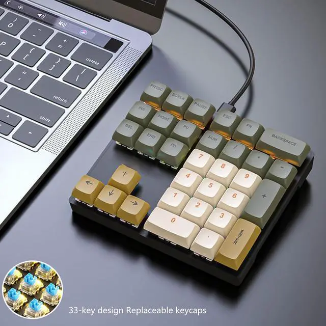 Alt view image 3 of 7 - DIIOOMIEEU 33 Key Wire Mechanical Numeric Keypad with Multi-Color Lights Suitable for Finance Business Laptop Numeric Keyboard