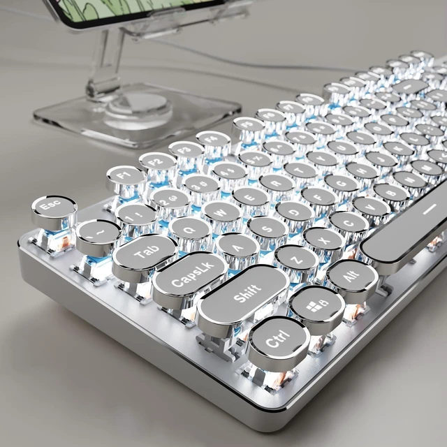 Main image of Wired Typewriter-Style Mechanical Gaming Keyboard White Backlit (White)