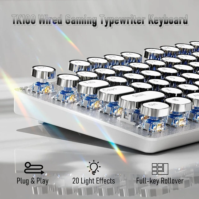 Alt view image 2 of 7 - Wired Typewriter-Style Mechanical Gaming Keyboard White Backlit (White)