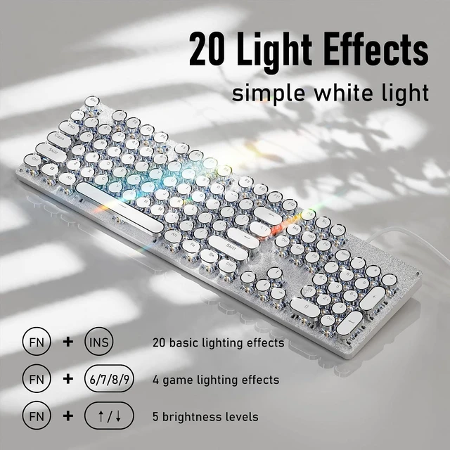 Alt view image 3 of 7 - Wired Typewriter-Style Mechanical Gaming Keyboard White Backlit (White)