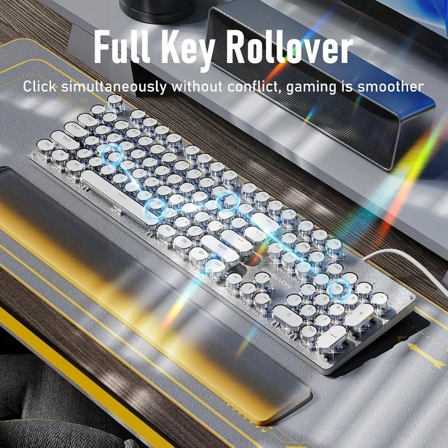 Alt view image 5 of 7 - Wired Typewriter-Style Mechanical Gaming Keyboard White Backlit (White)